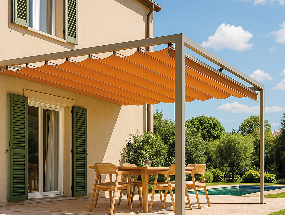 Aluminium pergola decco med skyvbar duk uteluksus