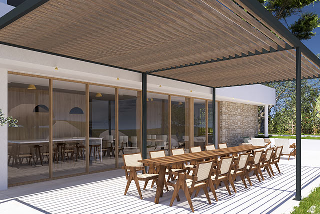 Aluminium pergola med lameller decco uteluksus 2