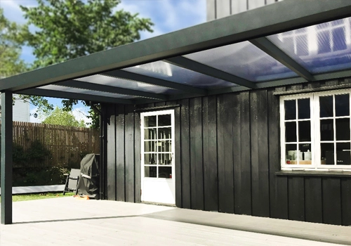 Aluminium skrå terrassetak med polykarbonat uteluksus