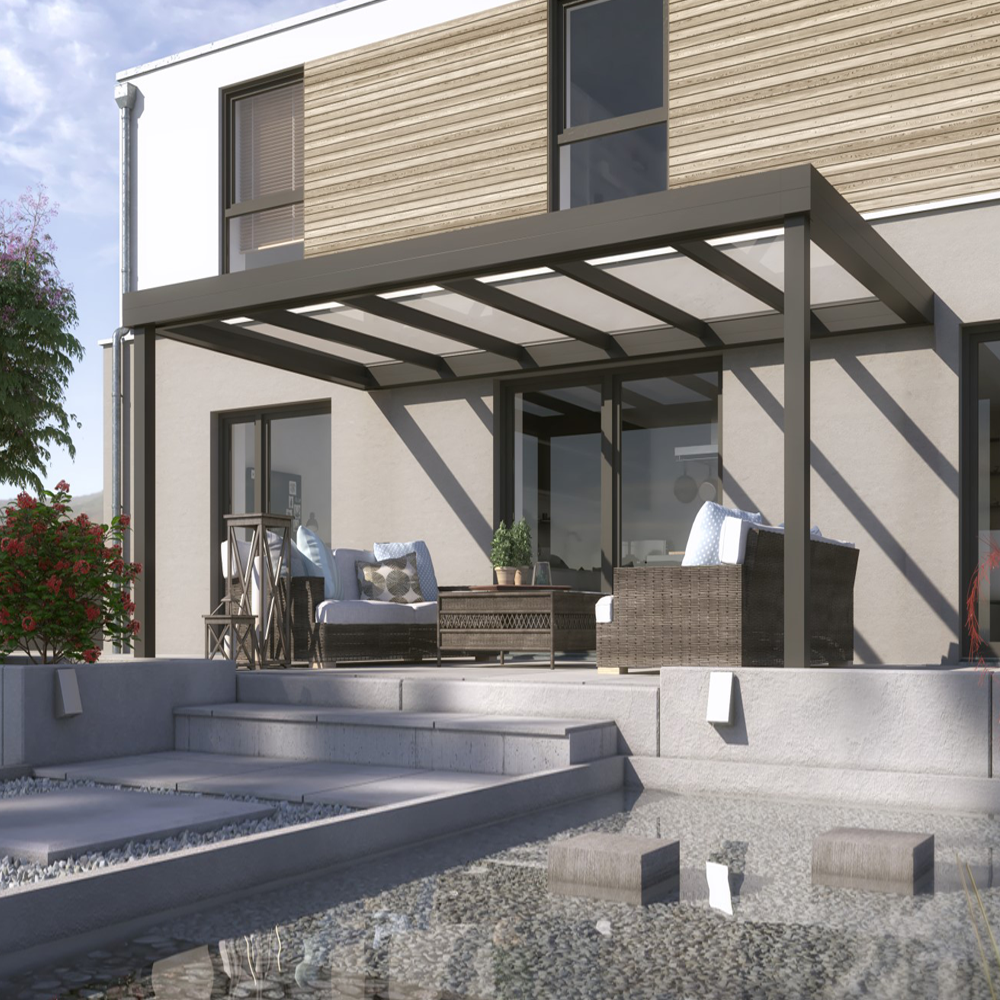 Terrassetak CUBE med flatt glasstak